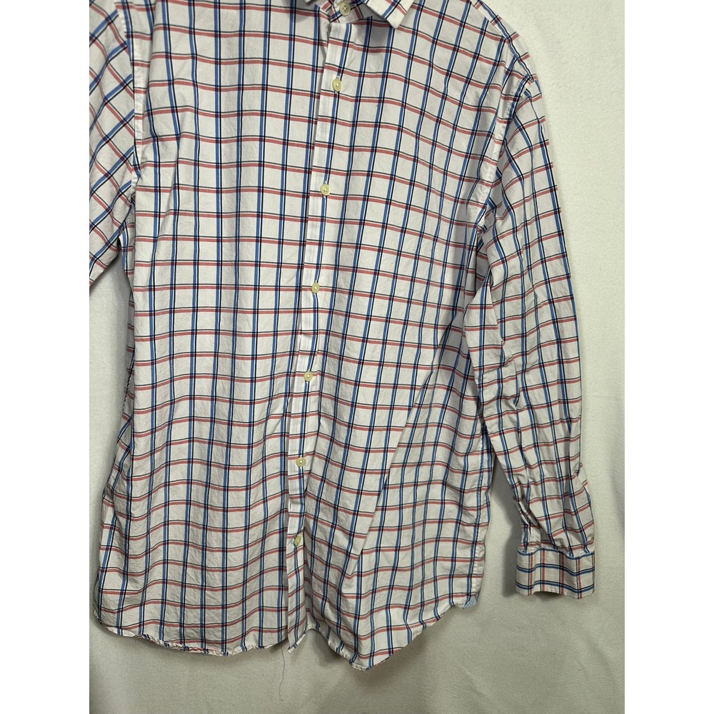 Banana Republic Mens XL Supima Cotton Plaid Button Down Shirt White Red - Picture 4 of 9